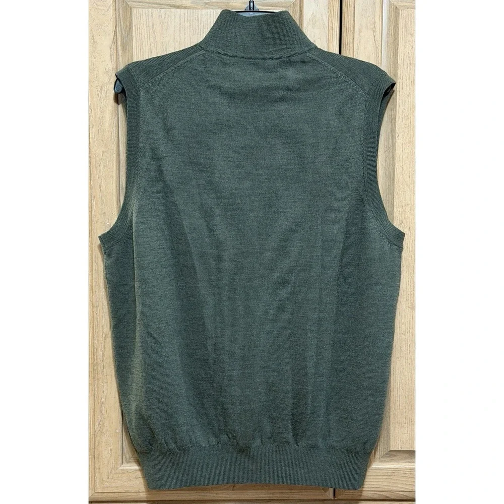Fairway & Greene Sweater Vest Mens Size S Green Merino Wool Italian Quarter Zip